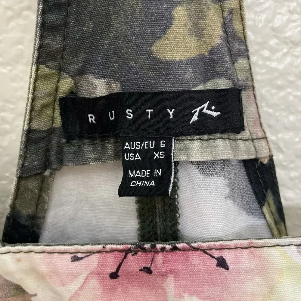 Rusty Shortalls Short Overalls Romper Green Camo and Floral Print size XS